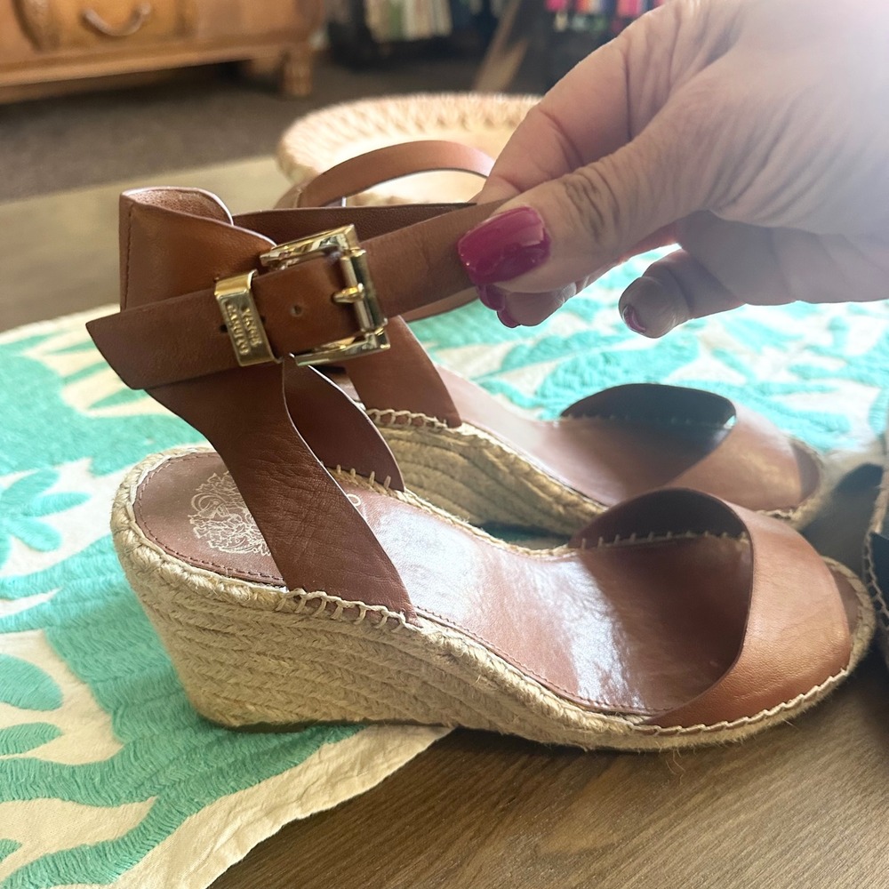 Vince Camuto Leather Espadrille Wedge Sandals in Brown and Black sz 9.5 - Picture 6 of 11